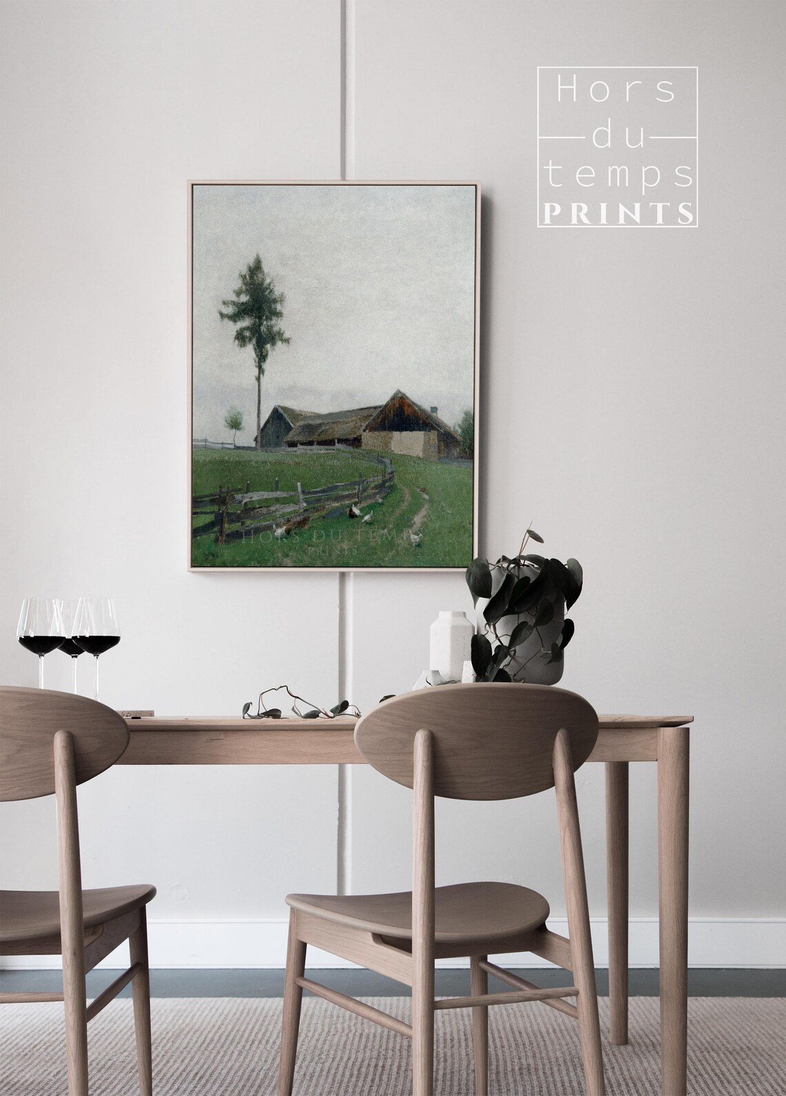 Vintage Farm Barns Wooden Fence Chickens Tall Pine Painting Poster - Image 2
