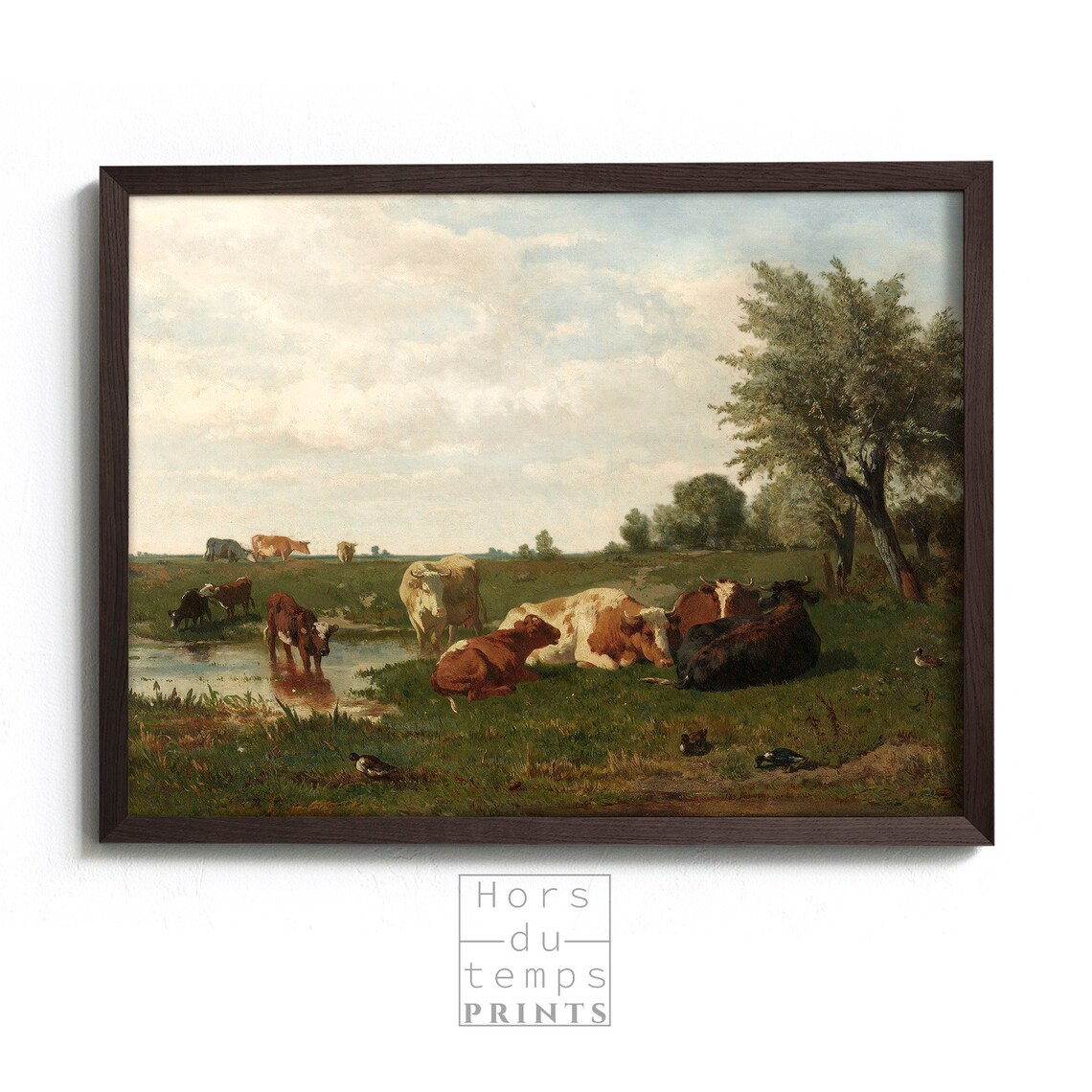 Herd of Cows by Pond Meadow Scene Vintage Pastoral Oil Art Poster - Image 2
