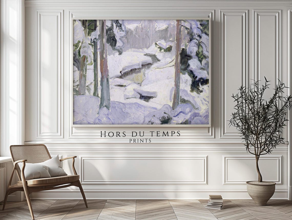 Snowy Forest Stream Lavender Hues Winter Woodland Impressionist Poster - Image 2