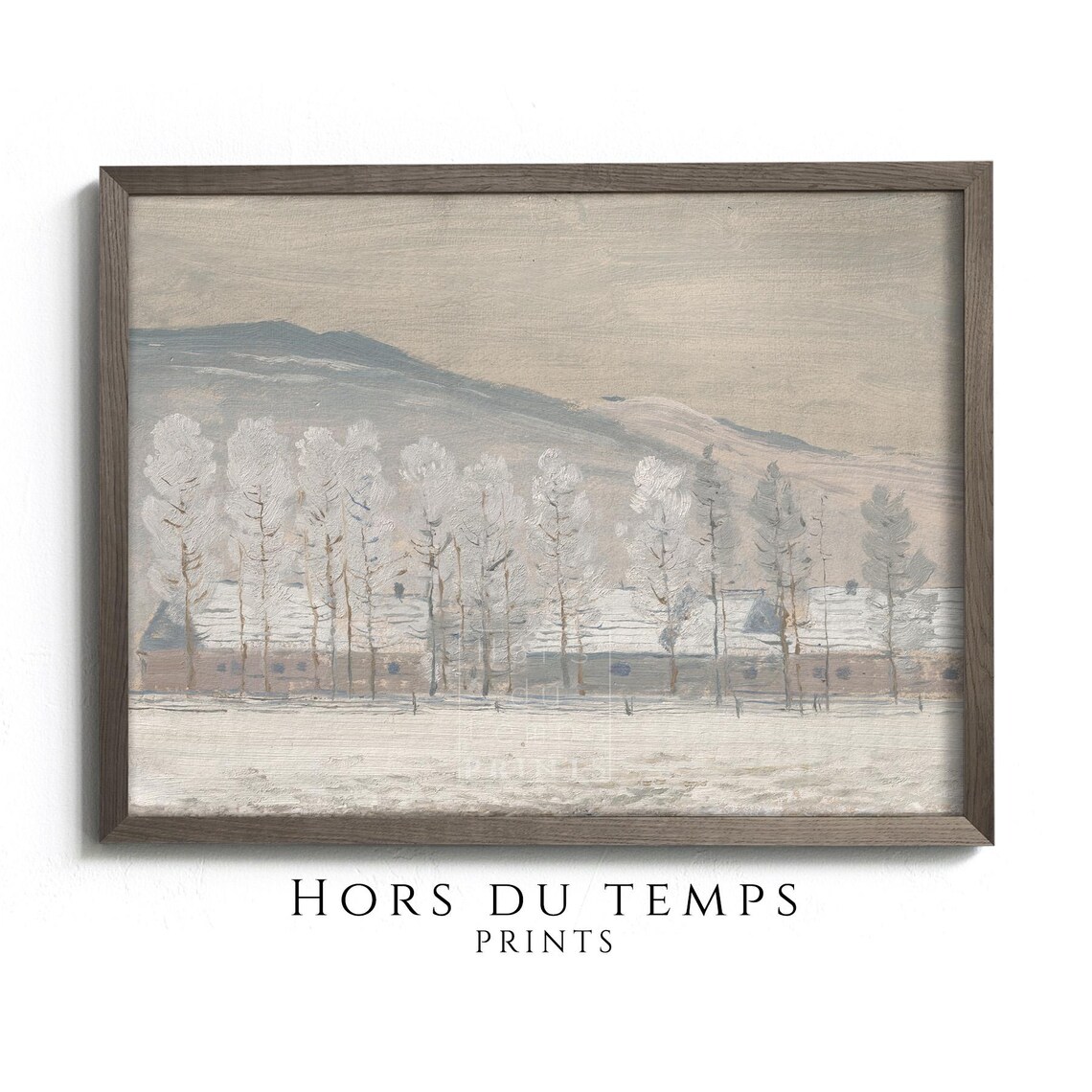 Frosty Birch Alley with Farm Buildings Mountain Winter Painting Poster