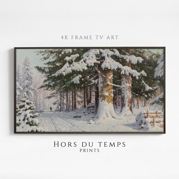 Snow Laden Pines Along Snowy Road Vintage Winter Forest Painting Poster