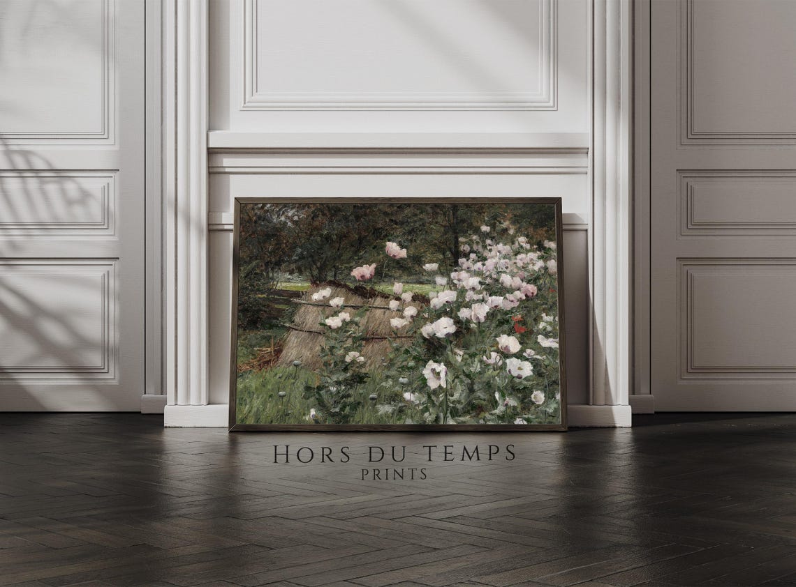 White Poppies Blooming in a Rustic Garden Vintage Floral Art Print - Image 3