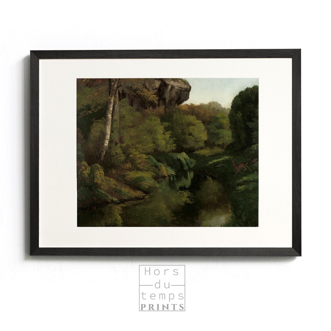 Forest Ravine Stream Deer Rocks Moody Vintage Oil Art Poster - Image 2
