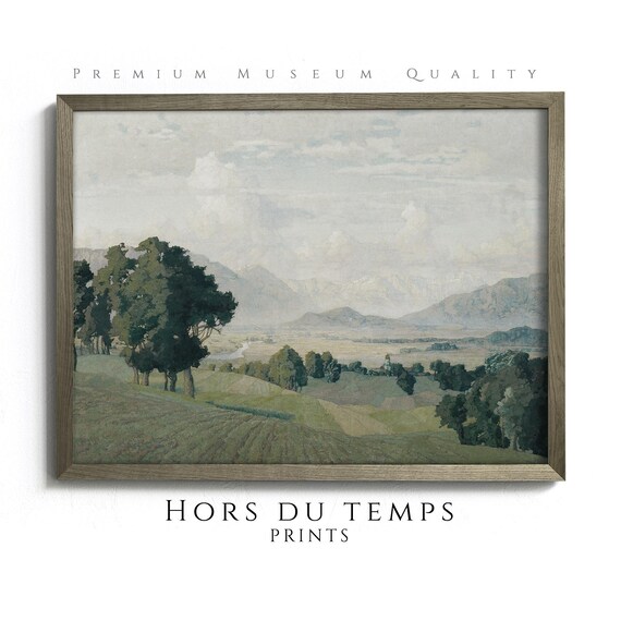 Majestic Mountain Valley Rolling Hills Vintage Landscape Painting Poster