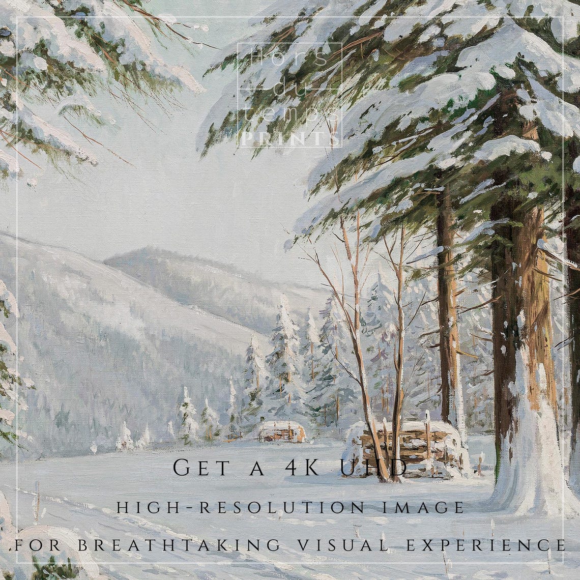 Snowy Mountain Valley With Tall Pines Vintage Winter Landscape Poster - Image 2