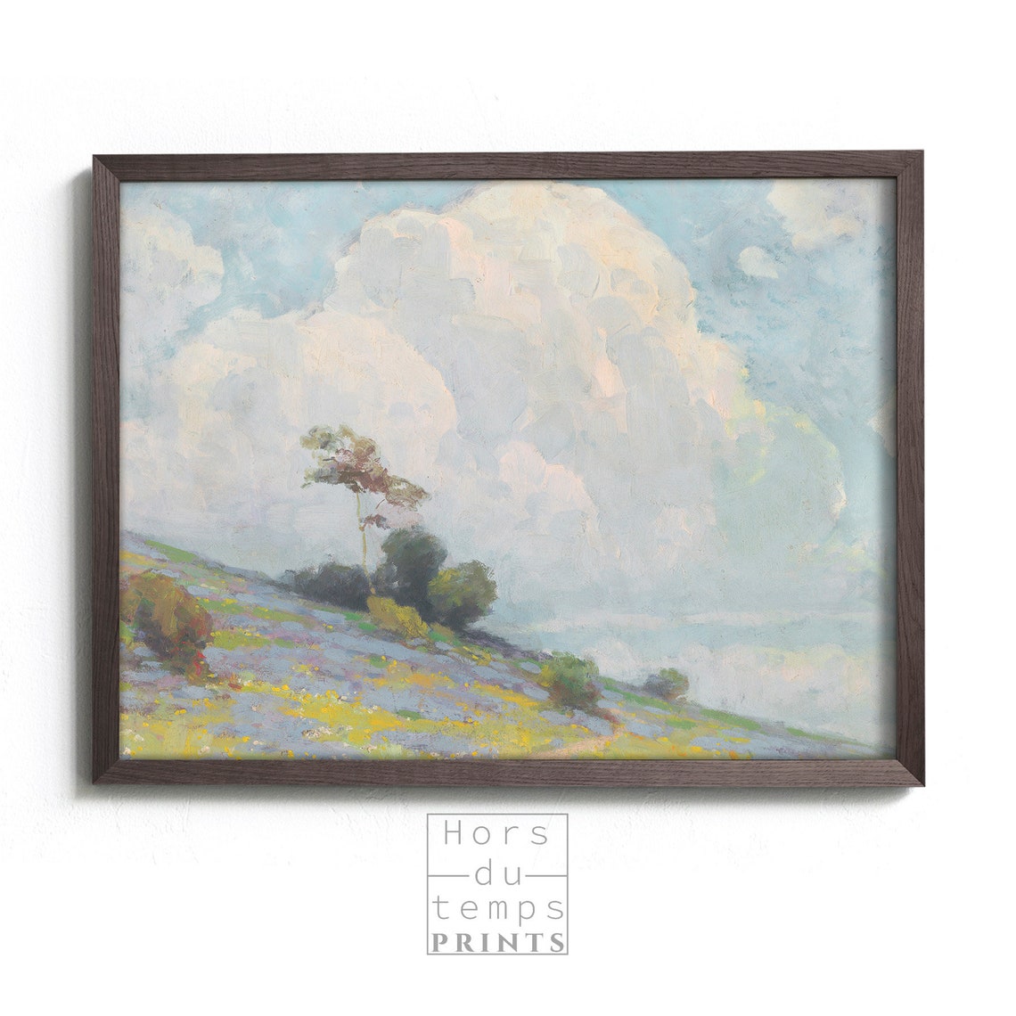 Pastel Wildflower Hill Towering Cloud Vintage Landscape Poster - Image 2