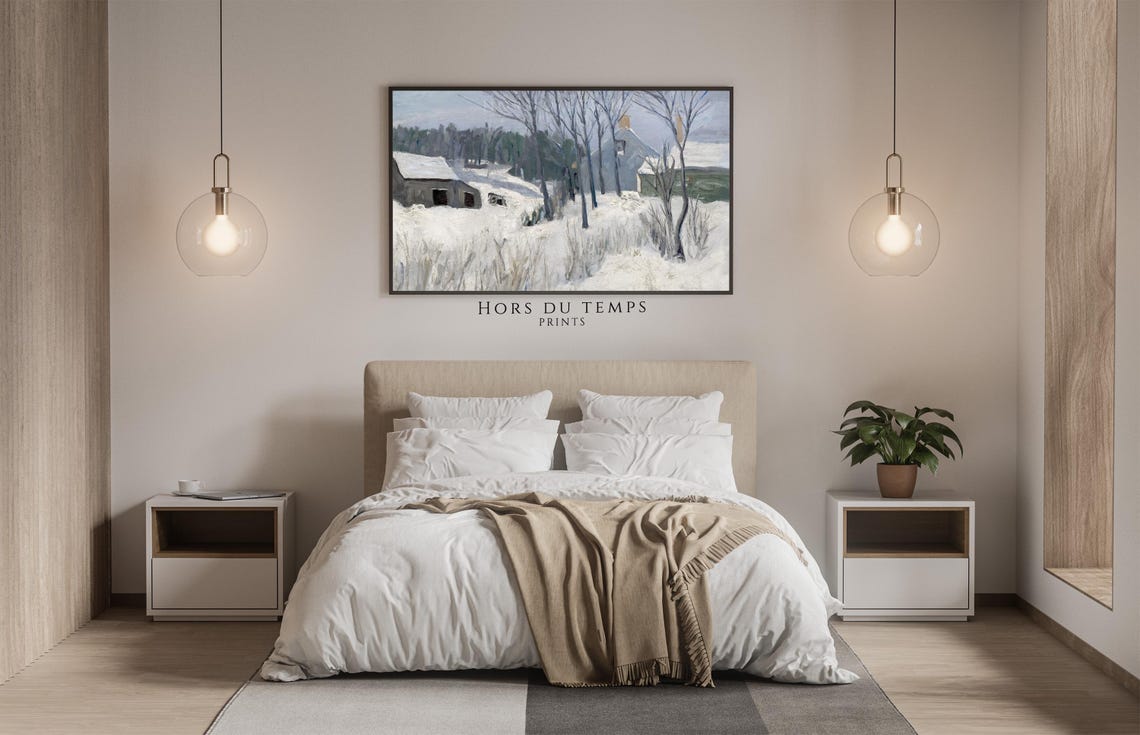 Snowy Farmyard with Barn and Bare Trees Vintage Winter Art Poster - Image 2