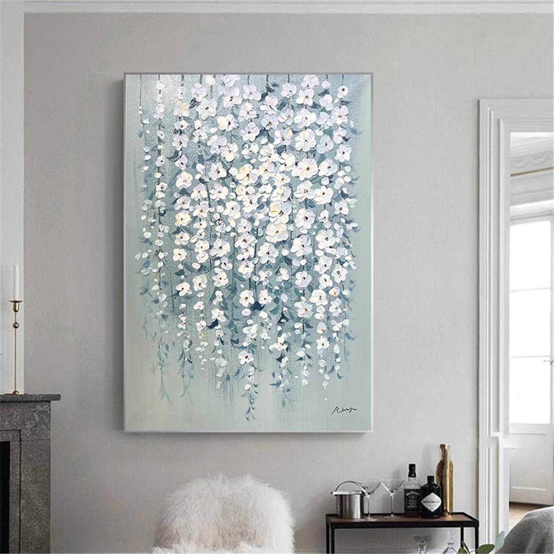 Abstract Flower Acrylic Wall Art Print, Blue Beige - Image 4