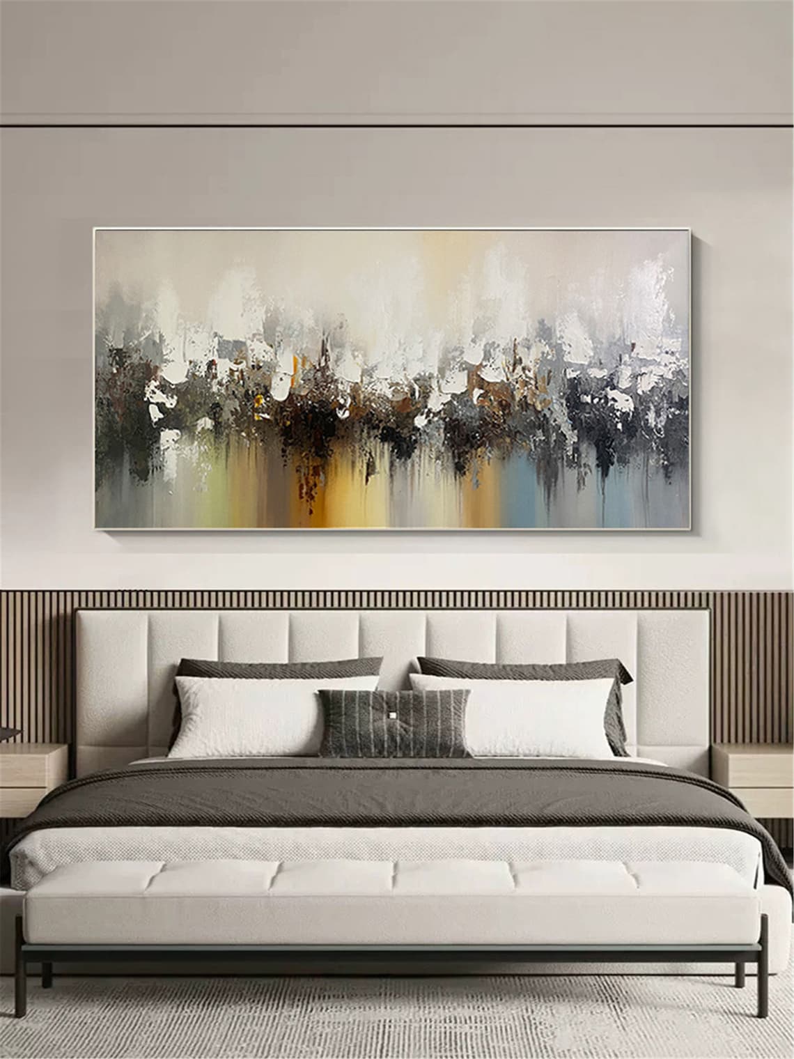 Smoky Gray Brown Abstract Forest Skyline Golden Glow Wall Art Poster - Image 2