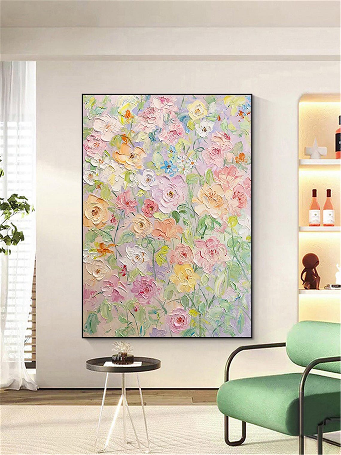 Blush Pink Rose Garden Bloom 3D Textured Floral Painting Poster - Image 2