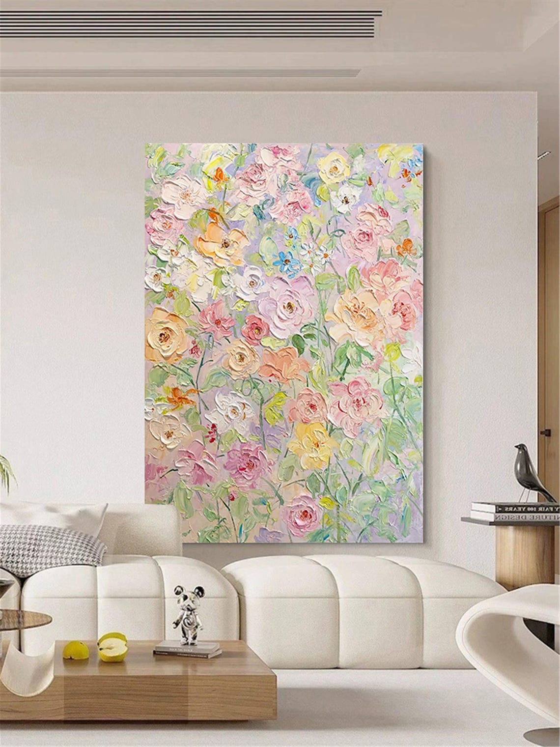 Blush Pink Rose Garden Bloom 3D Textured Floral Painting Poster - Image 4