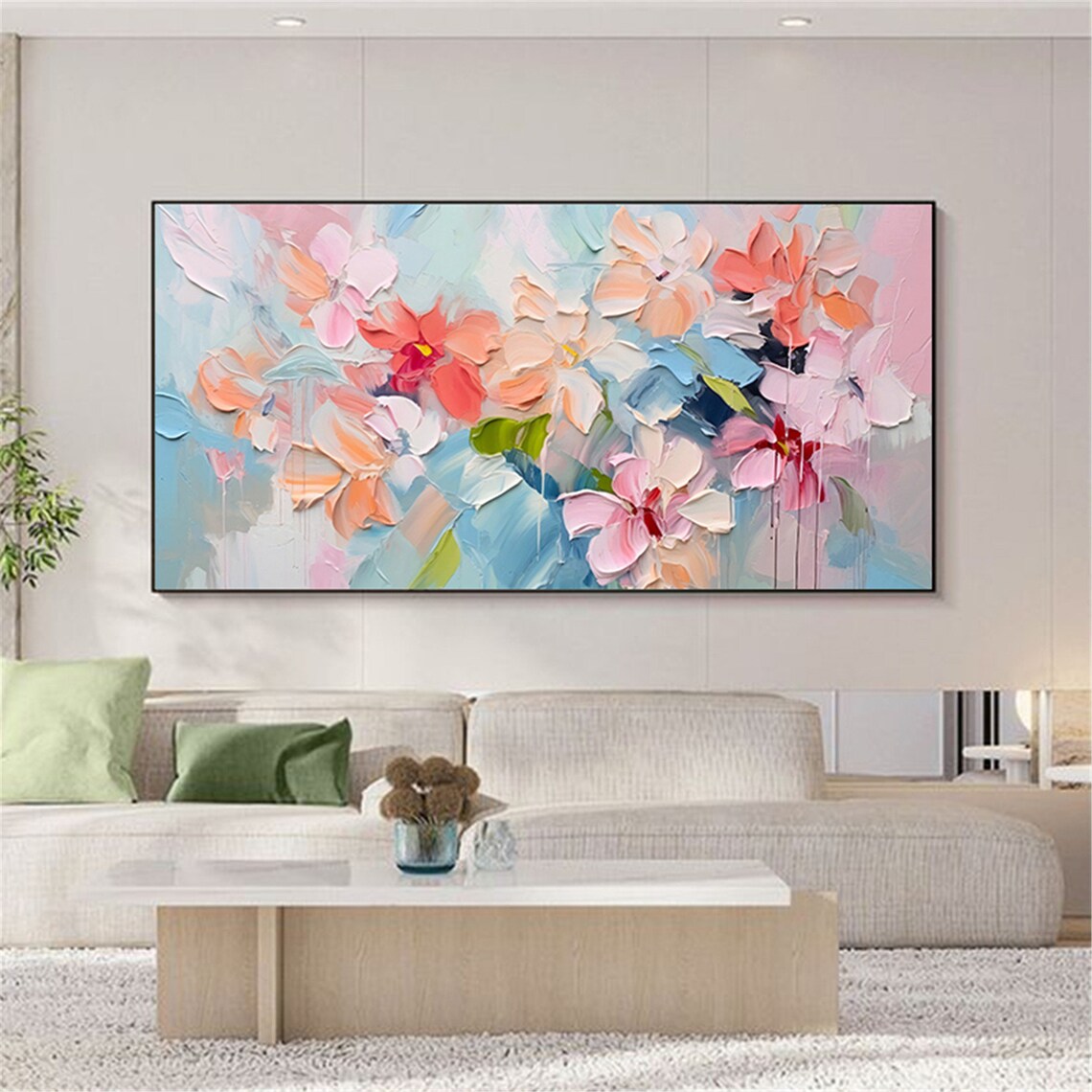 Pink Blue Abstract Floral Color Wash 3D Textured Painting Poster - Image 4