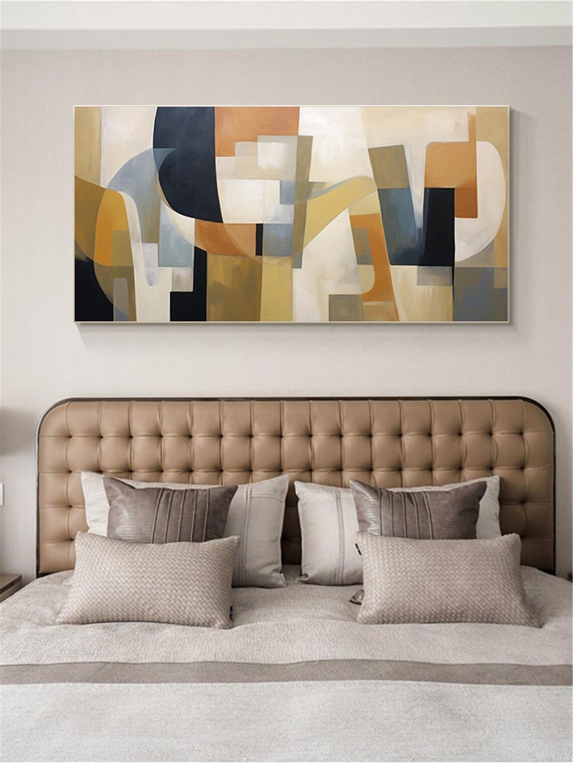 Geometric Mustard Navy Cream Abstract Panoramic Mid Century Art Poster - Image 3