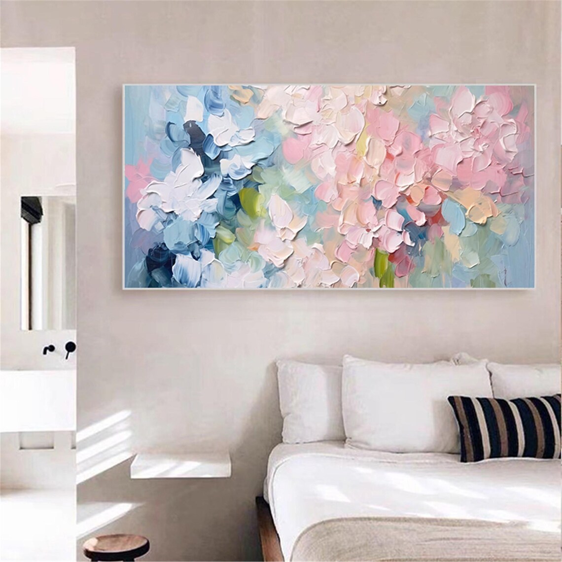 Blue Pink Pastel 3D Textured Abstract Floral Bloom Painting Poster - Image 3