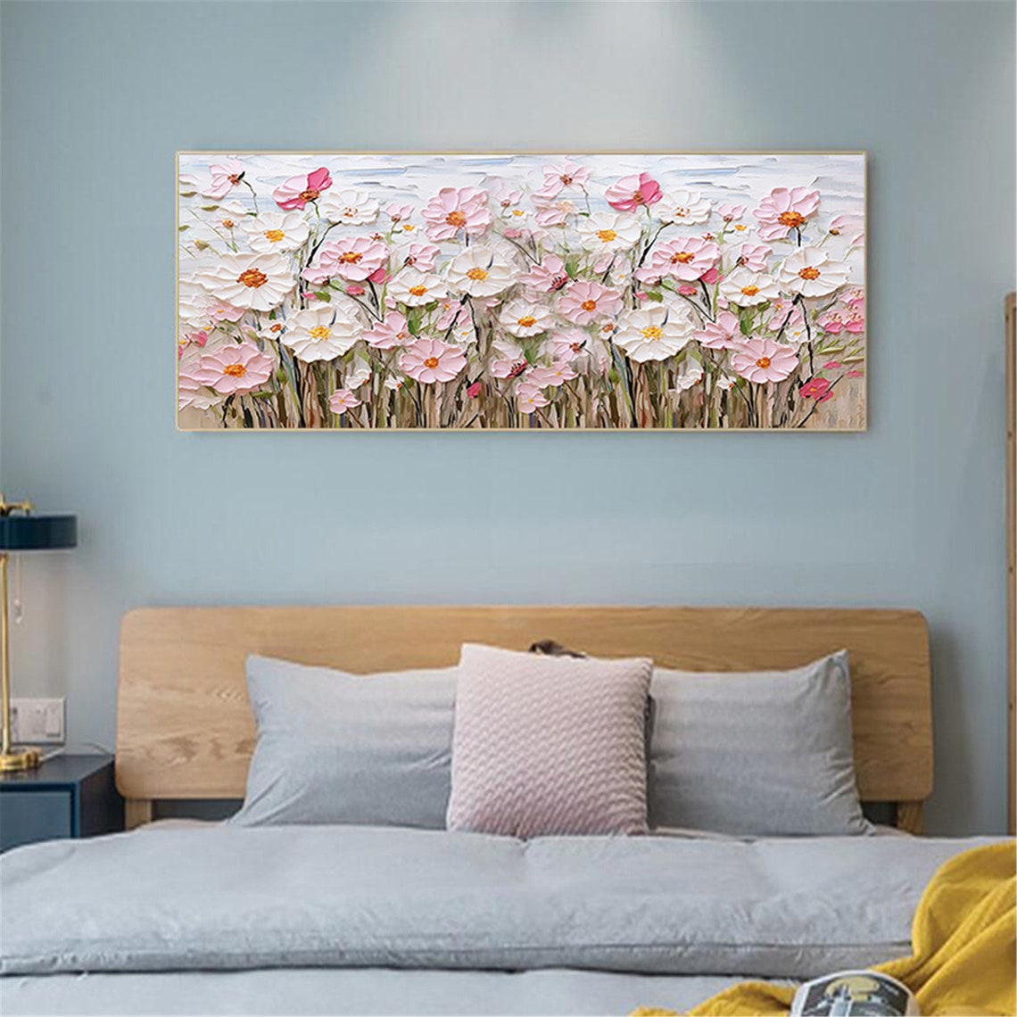 Pink White Cosmos Meadow Golden Stems Panoramic Spring Wall Art - Image 2