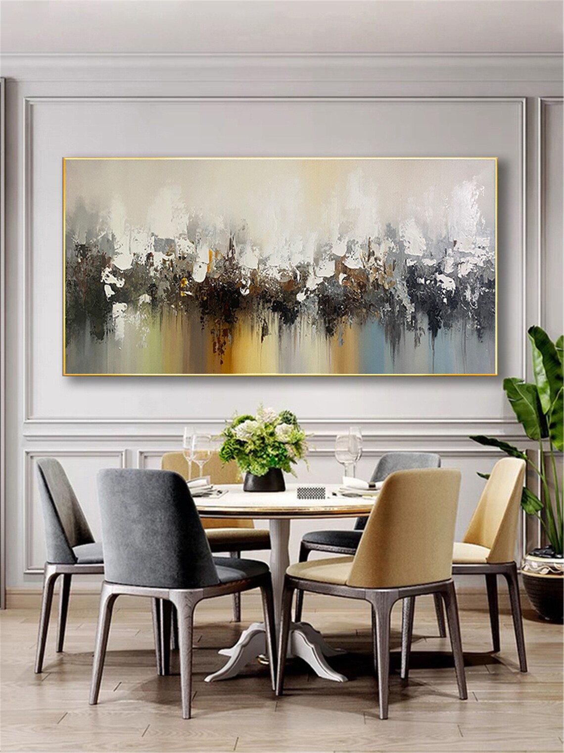 Smoky Gray Brown Abstract Forest Skyline Golden Glow Wall Art Poster - Image 3