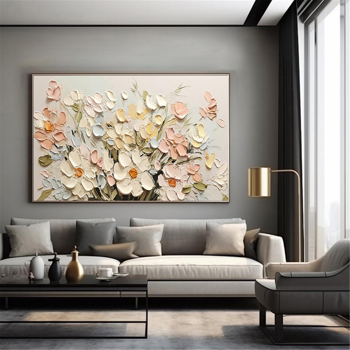 Pastel Cream Petals Bouquet Textured Painting Framed Floral Wall Art - Image 4
