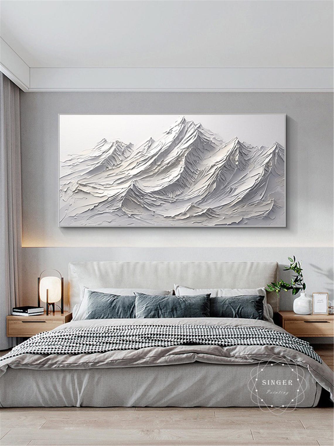 Snow Capped White Peaks 3D Textured Panoramic Mountain Painting Print - Image 4