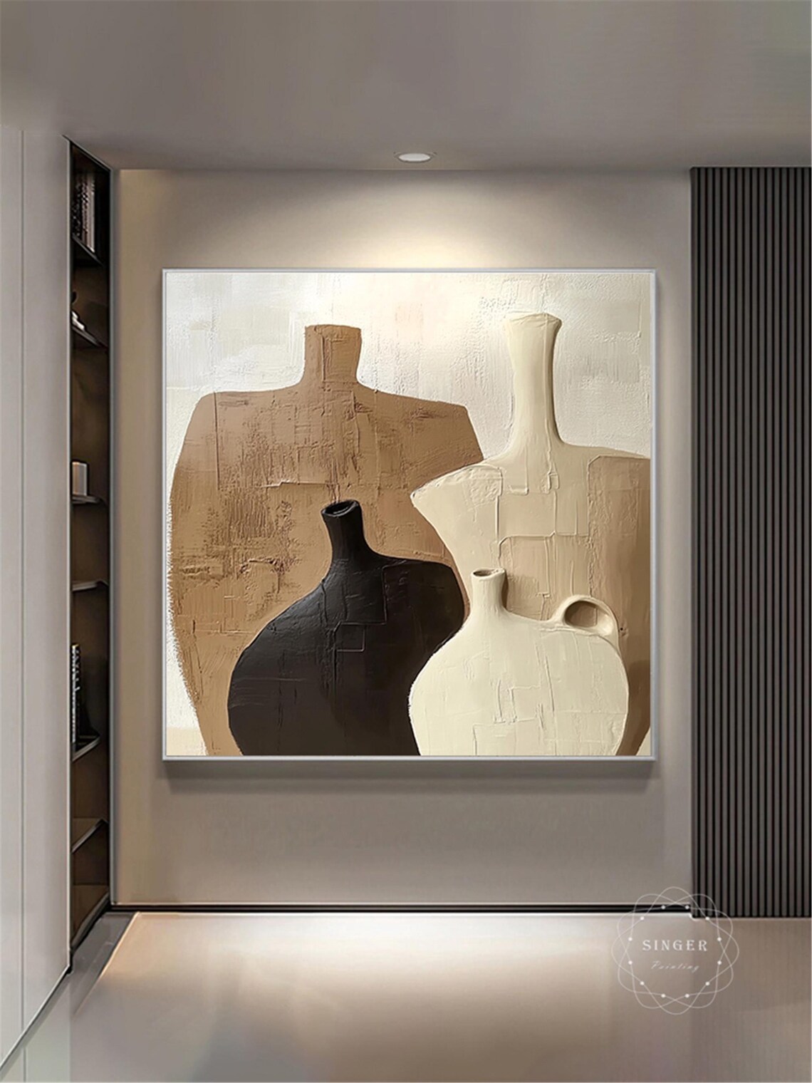Abstract Beige Vase Silhouettes Textured Plaster Wabi Sabi Art Poster - Image 5