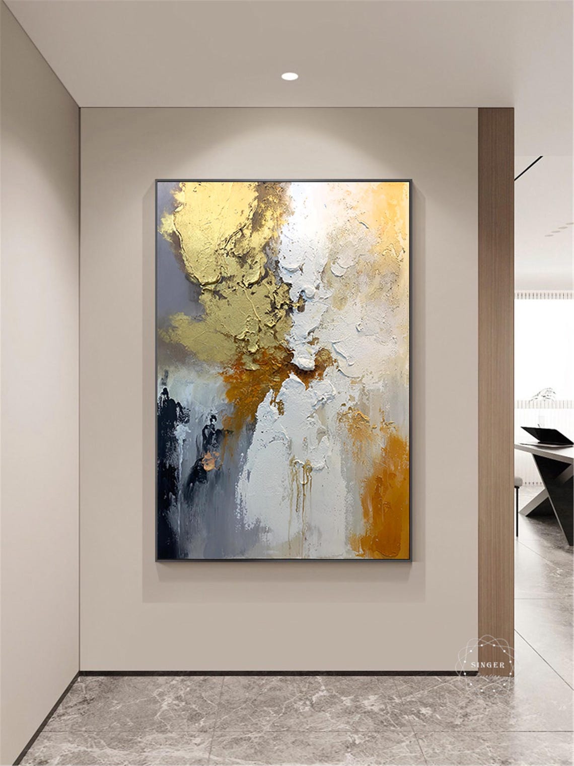 Abstract Gold and White Textured Impasto Modern Luxury Wall Art Poster - Image 4