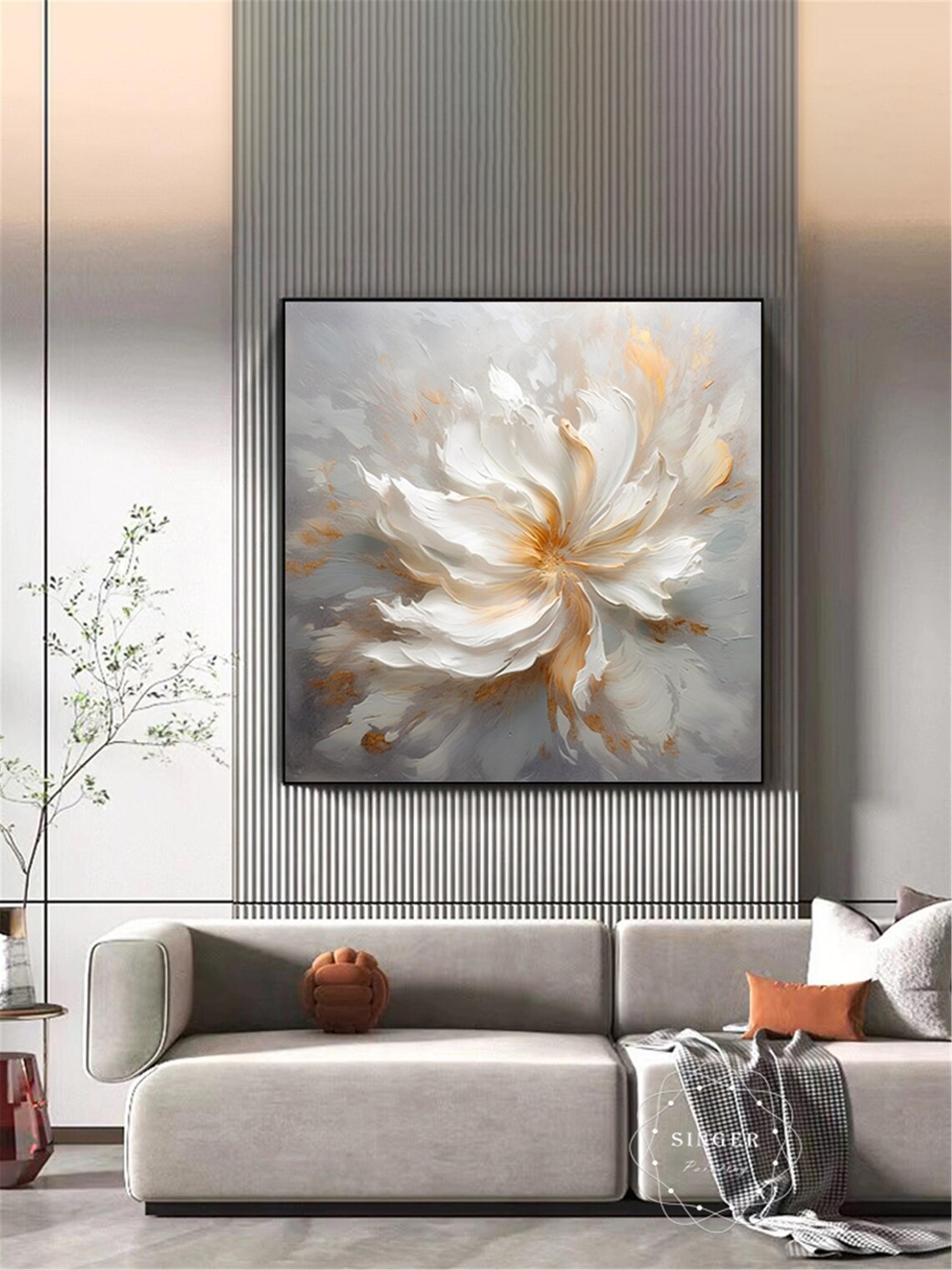 Wabi Sabi Floral Painting Art Print, Living Room Decor - Image 3