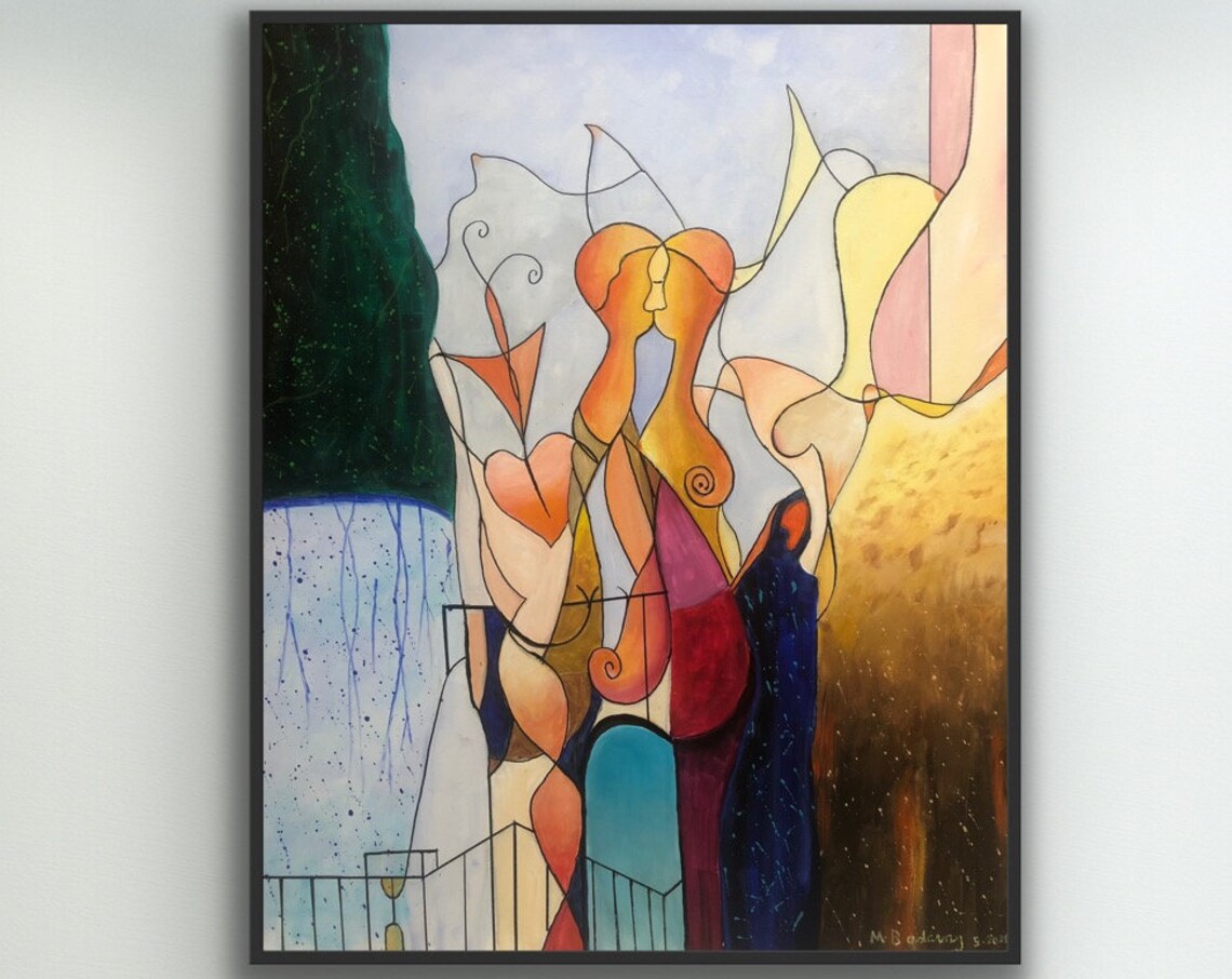Abstract Couple Oil Painting Modern Figurative Art
