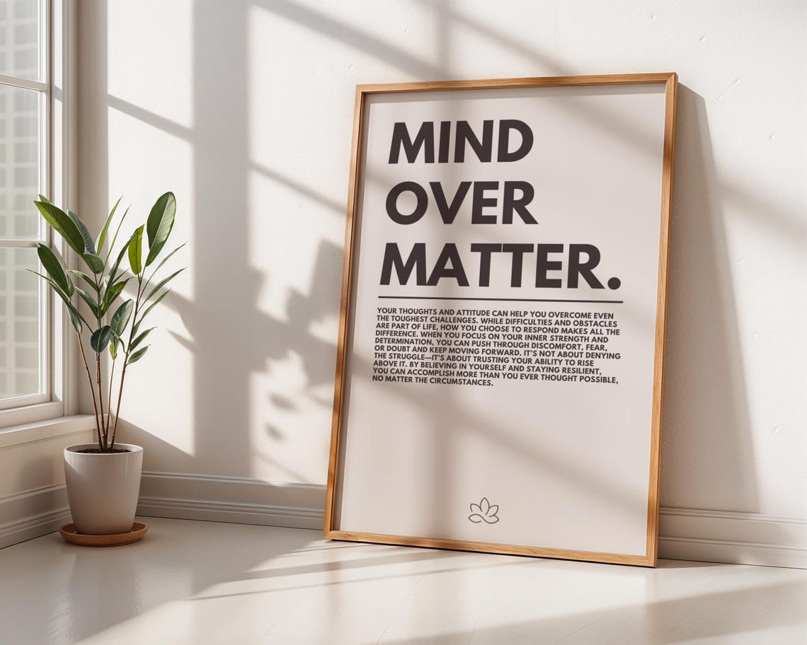 Mind Over Matter Bold Black Minimalist Motivational Quote Poster
