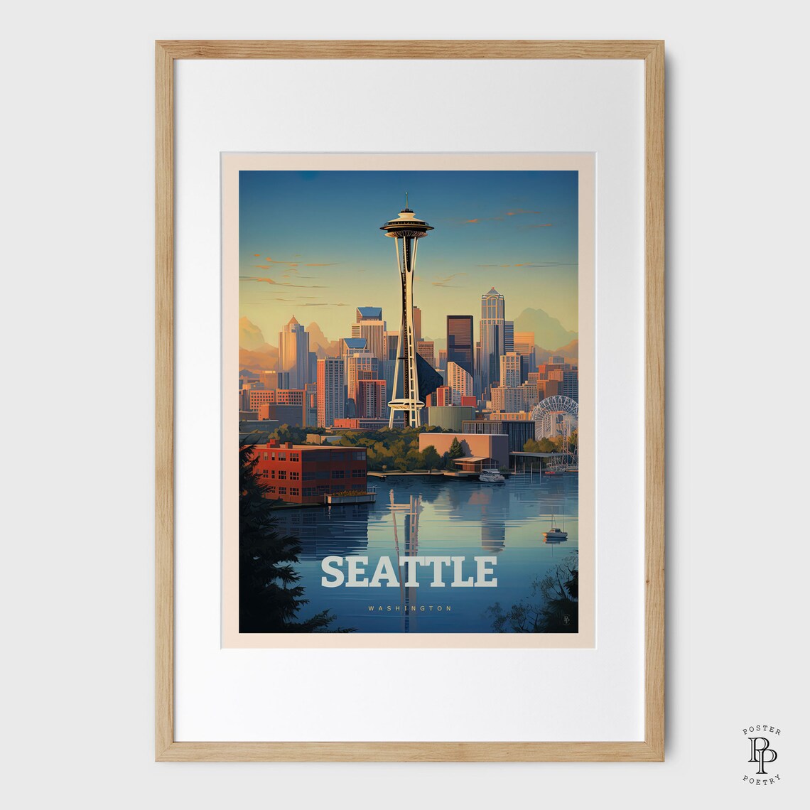 Seattle Lighthouse Vintage Retro Travel Poster - Image 3