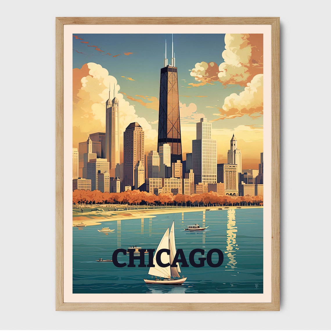 Chicago Travel Poster, Trendy Office Home Decor