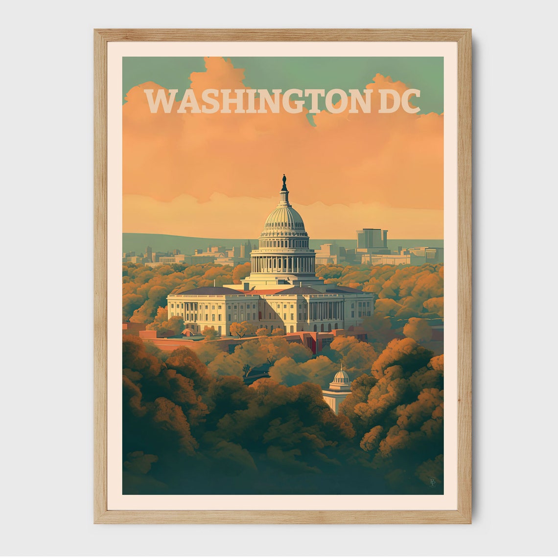 Washington DC US Capitol Dome Autumn Trees Sunset Skyline Poster