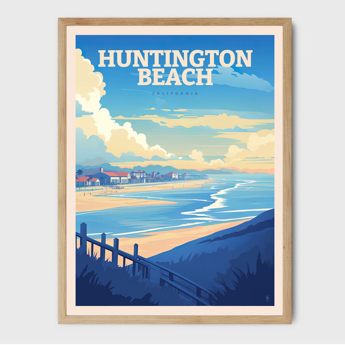 Huntington Beach California Pier Coastline Sunset Surf Travel Poster