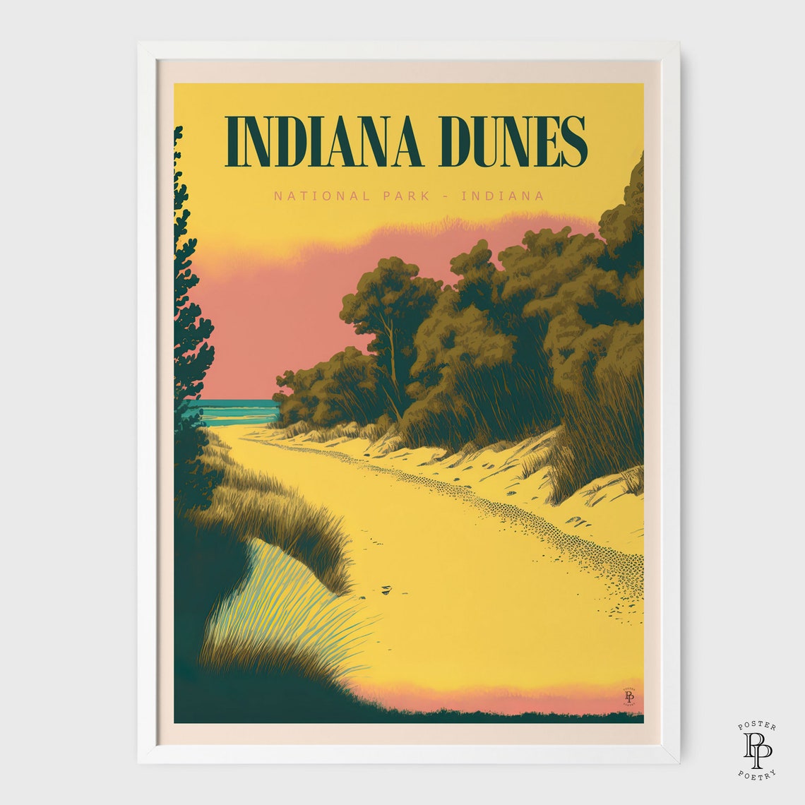 Indiana Dunes National Park Sandy Beach Dunes Sunset Lake View Poster - Image 4