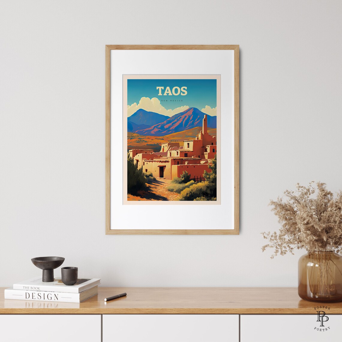 Taos New Mexico Travel Poster, Desert City Illustration - Image 3