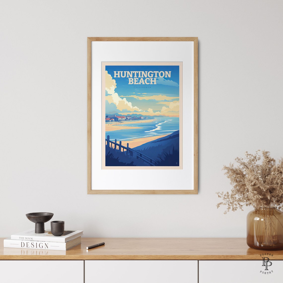 Huntington Beach California Pier Coastline Sunset Surf Travel Poster - Image 3