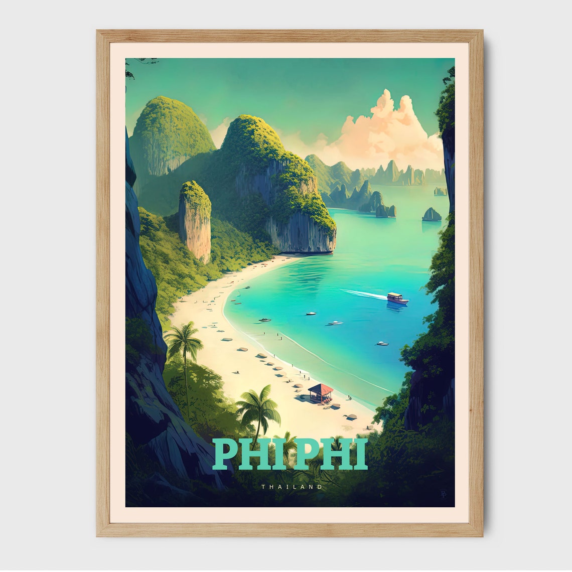Phi Phi Thailand Tropical Bay Beach Limestone Cliffs Travel Poster