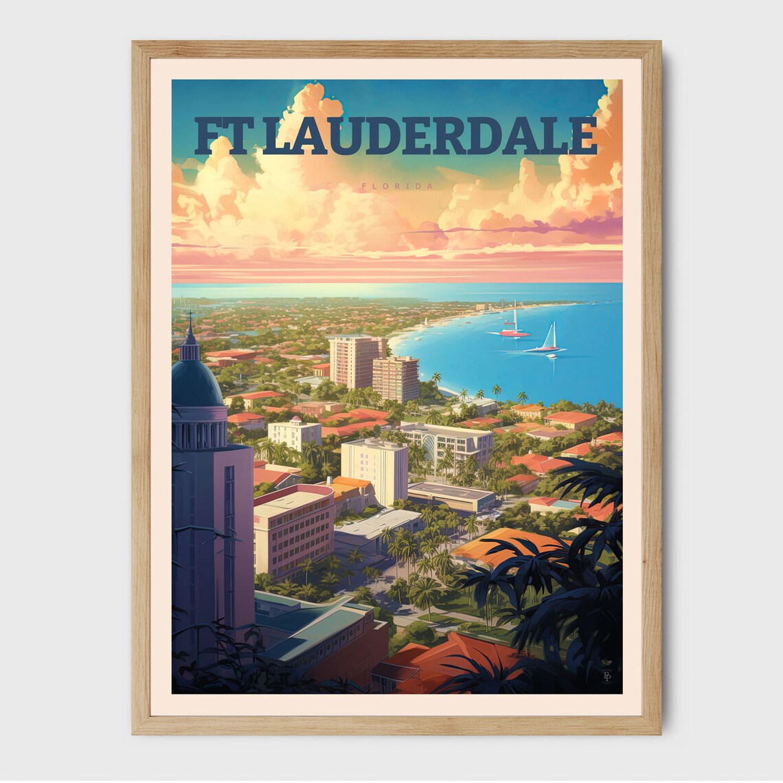 Fort Lauderdale Florida Beach Aerial Coastline Sunset City View Poster