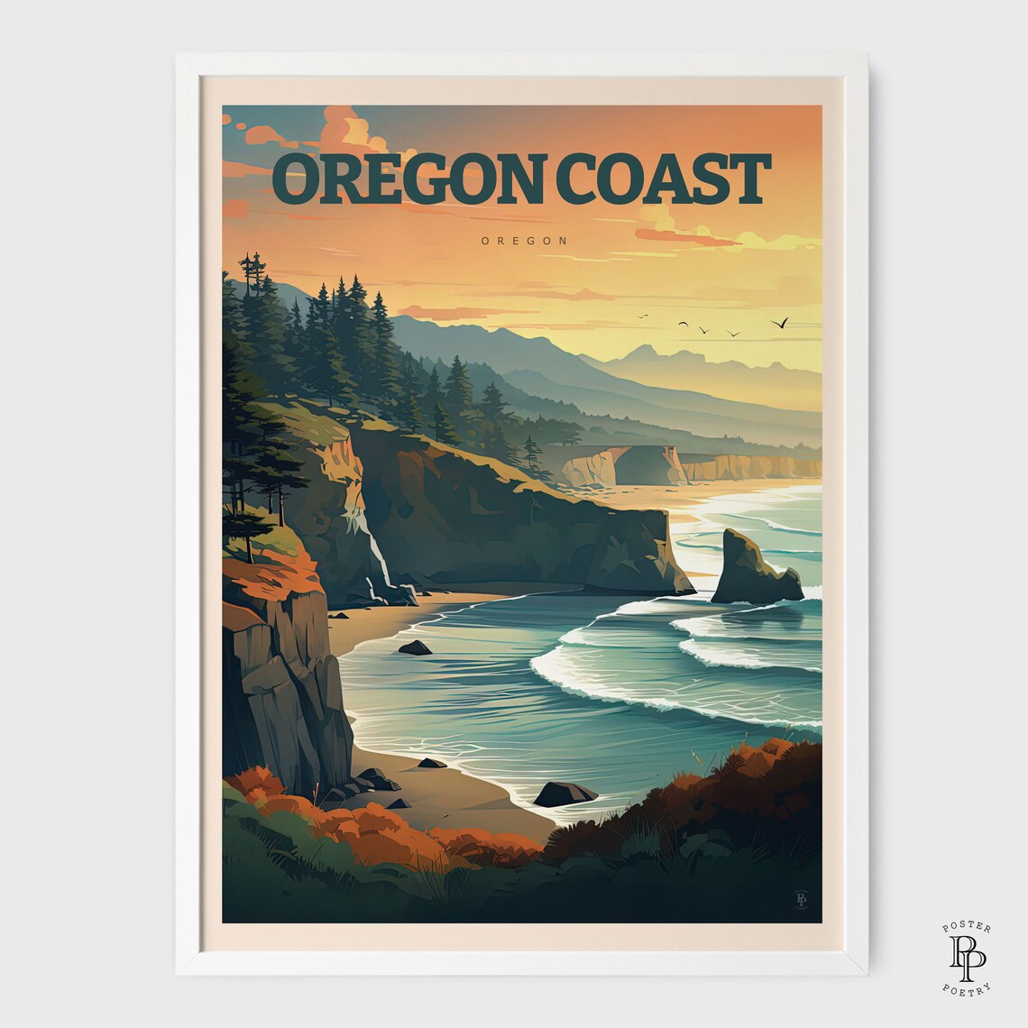 Oregon Coast Retro Travel Poster, Ocean Decor Art Print - Image 2