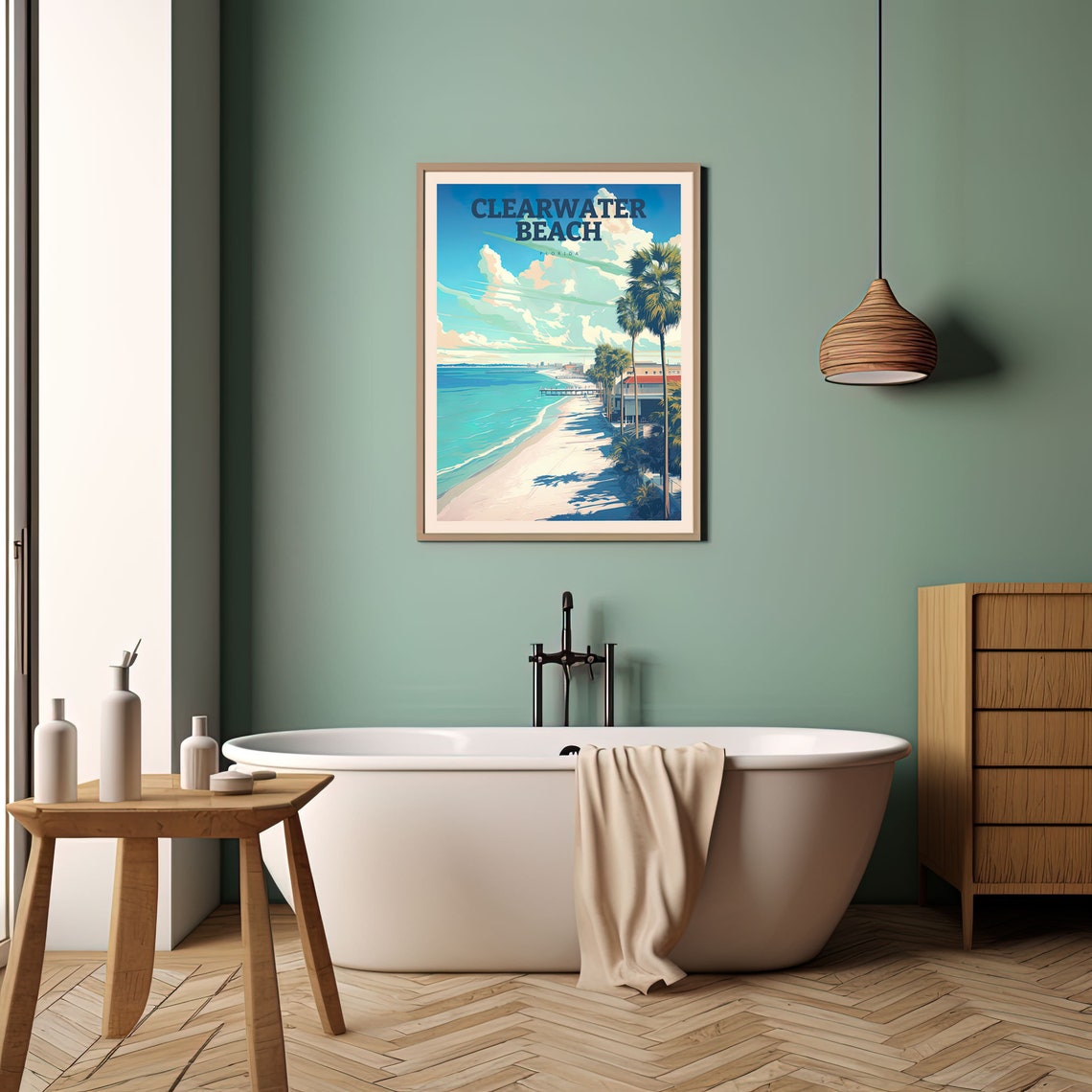 Clearwater Beach Florida Palm Lined White Sand Beach Travel Poster - Image 4