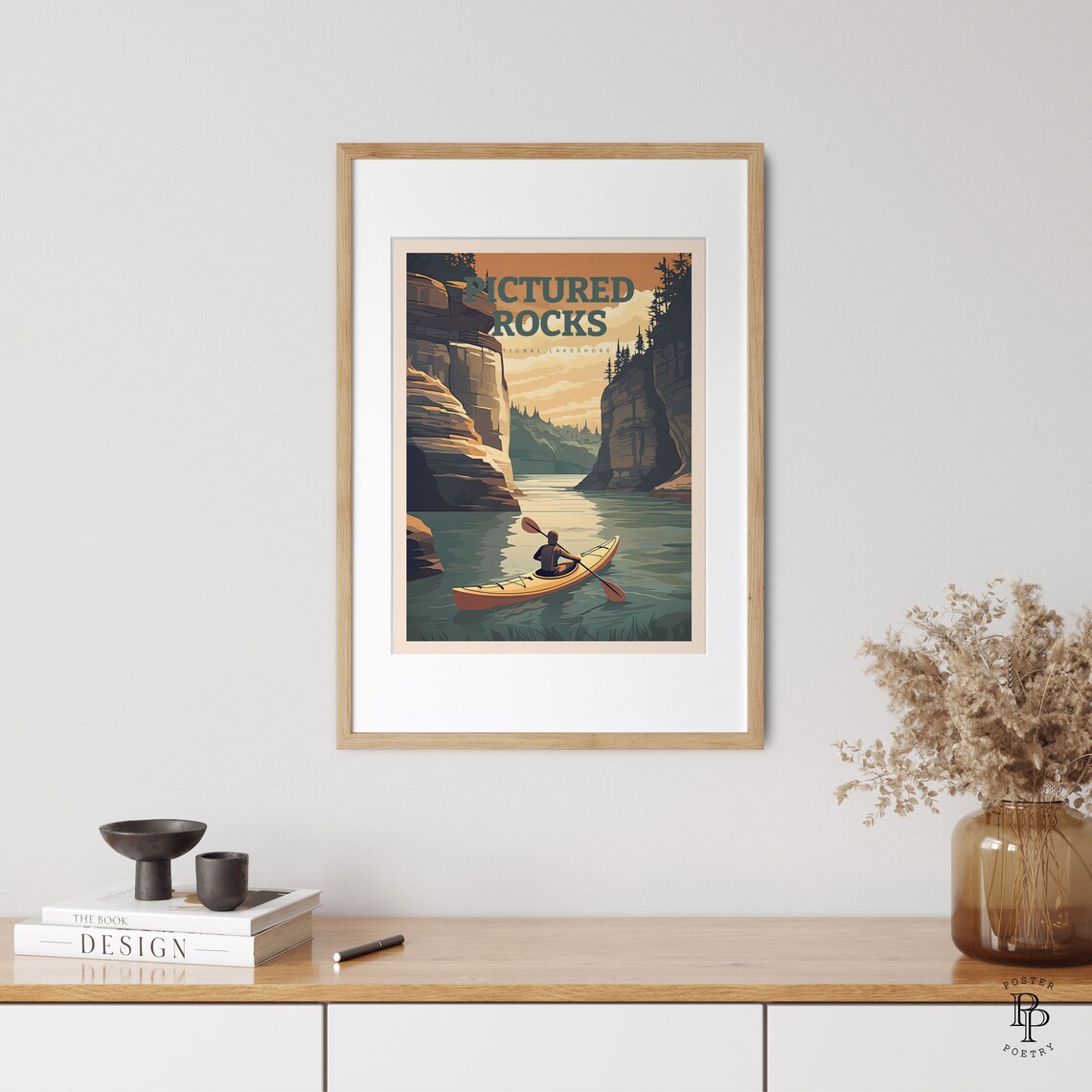 Pictured Rocks National Lakeshore Kayaker Sandstone Cliffs Sunset Travel Poster - Image 3