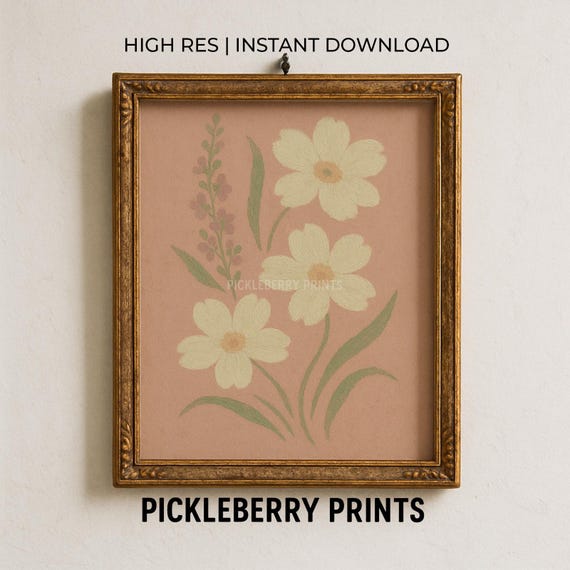 White Daisies Floral Botanical Print Grandmillennial Wall Decor Modern Southern Art