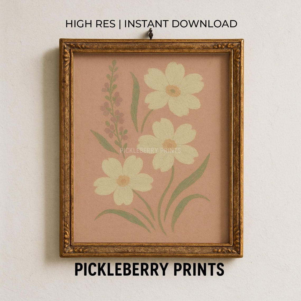 White Daisies Floral Botanical Print Grandmillennial Wall Decor Modern Southern Art