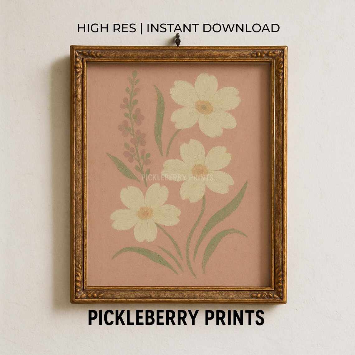 White Daisies Terracotta Vintage Botanical Garden Flower Poster