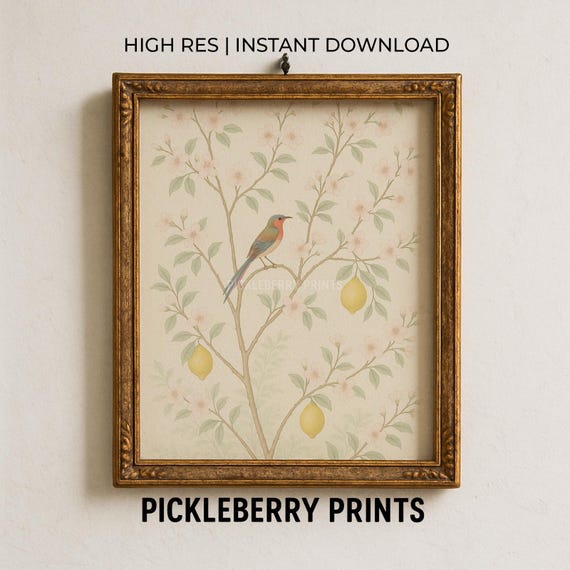 Chinoiserie Wall Art Vintage Birds And Flowers Print Instant Botanical Home Decor Nature