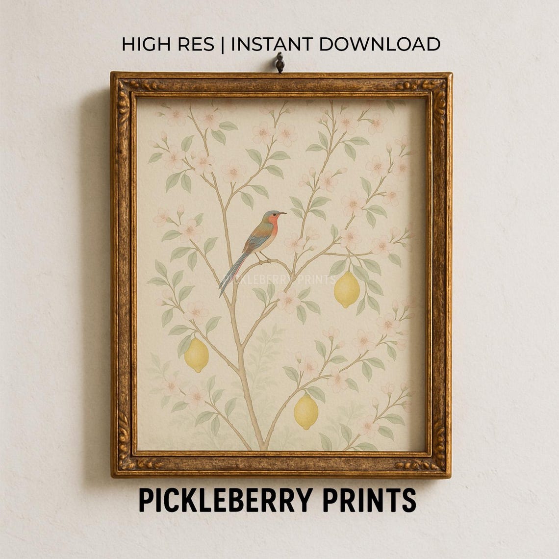 Chinoiserie Wall Art Vintage Birds And Flowers Print Instant Botanical Home Decor Nature