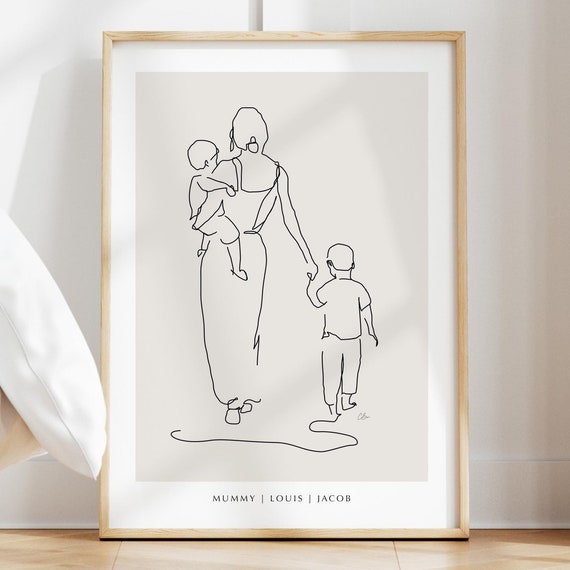 Personalised Family Print Mother And Sons Art Line Art Family Print Family Drawing Gift For Mom Mum Personalised Print Gift Sons Art