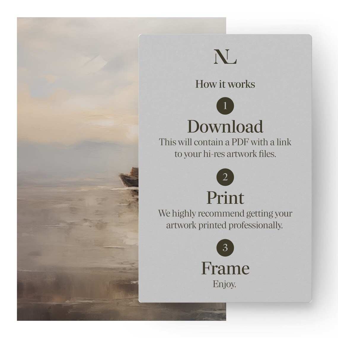 Fisherman In Small Boat On Calm Misty Sea Sunset Glow Poster - Image 3