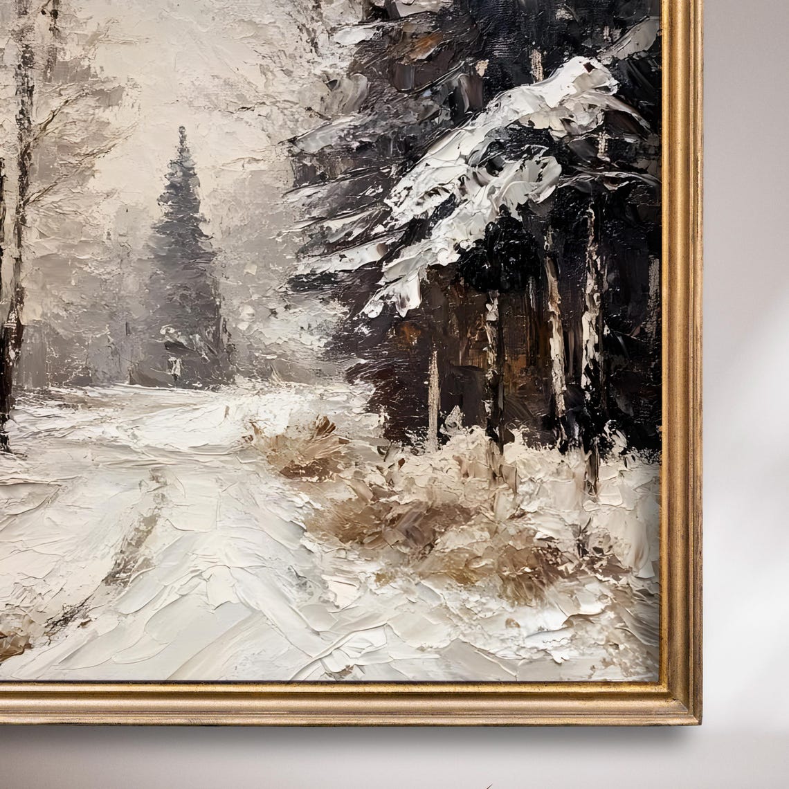 Snowy Forest Path With Birch Trees Winter Oil Painting Style Poster - Image 7