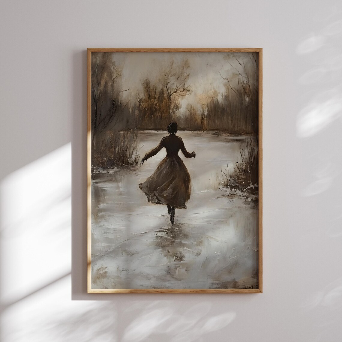 Victorian Woman Ice Skating On Frozen Pond Winter Painting Poster - Image 2