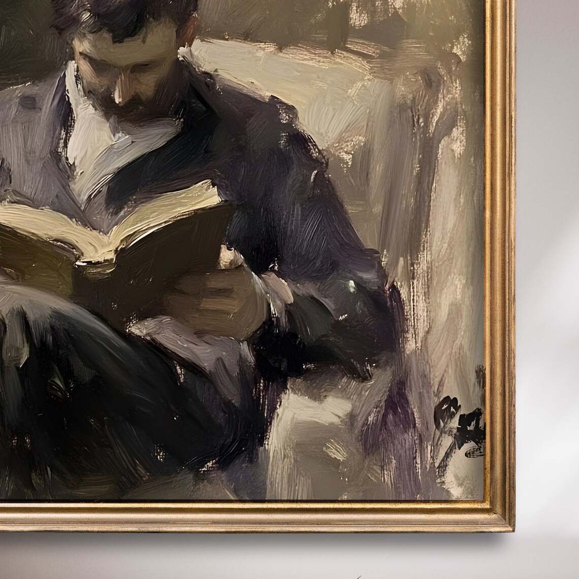 Man Reading In Armchair Surrounded By Garden Light Painting Poster - Image 7