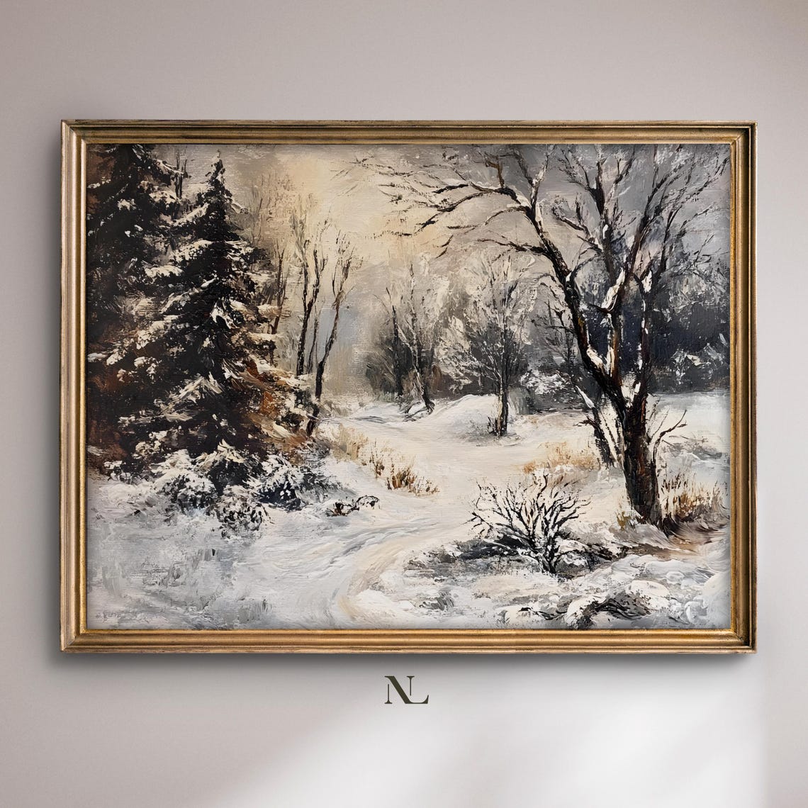Snowy Winter Forest Path Snow Covered Trees Landscape Poster